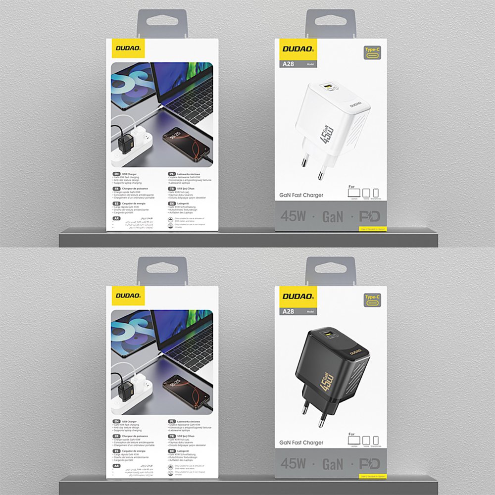 Dudao A28 45W GaN USB-C zidni punjač – crni