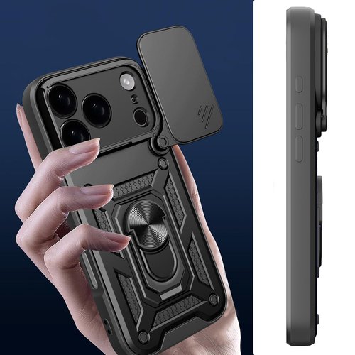 Hybrid Armor Camshield maskica s poklopcem kamere za iPhone 17 Pro - crna - Slika 4