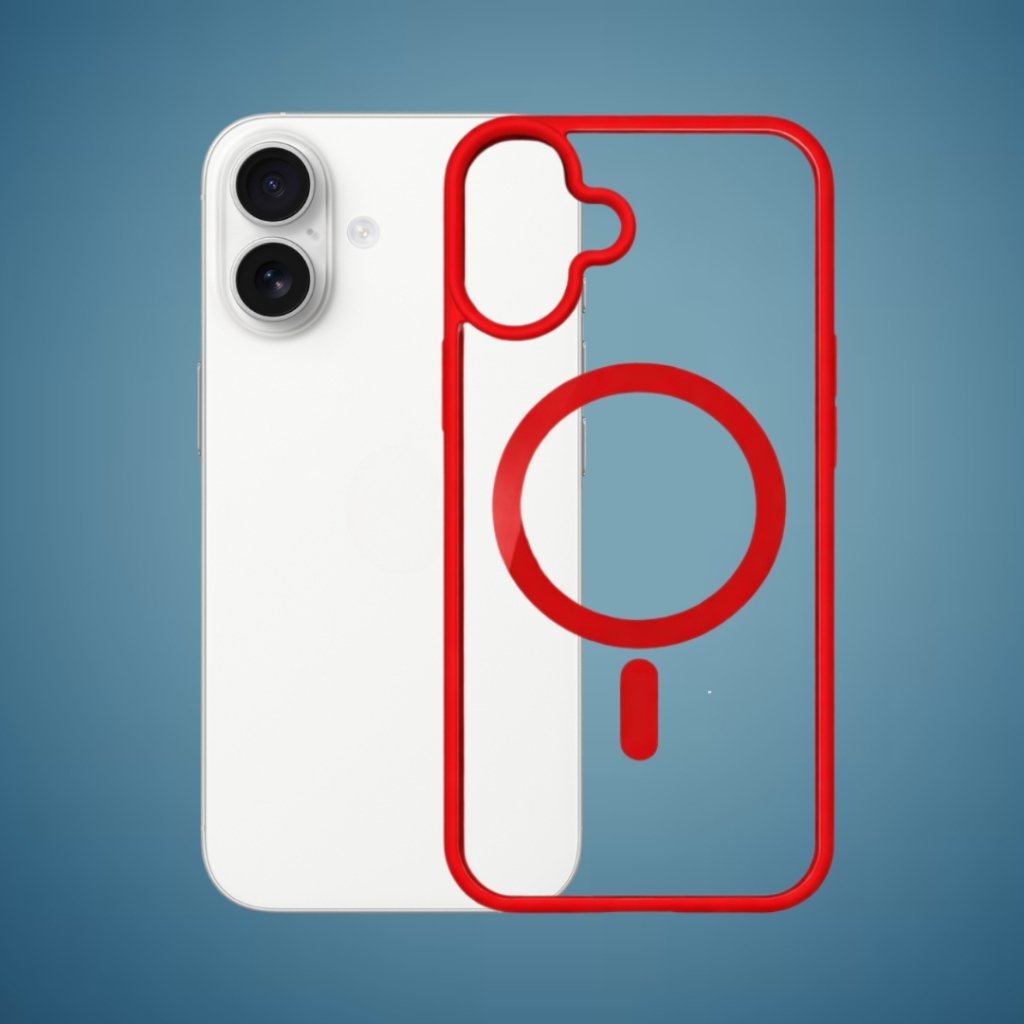 Outline Premium prozirna magnetna maskica s crvenim okvirom za iPhone 16 Plus