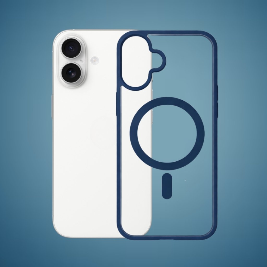 Outline Premium prozirna magnetna maskica s plavim okvirom za iPhone 16 Plus