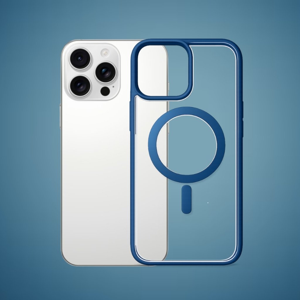 Outline Premium prozirna magnetna maskica s plavim okvirom za iPhone 15 Pro