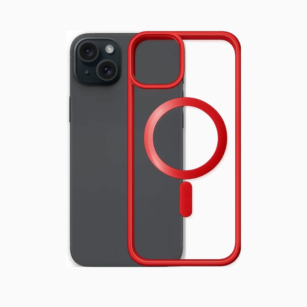Outline Premium prozirna magnetna maskica s crvenim okvirom za iPhone 15
