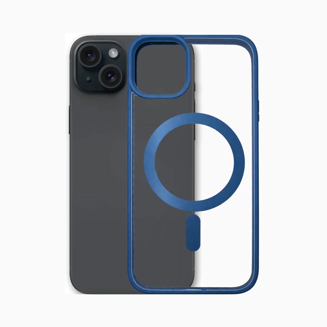 Outline Premium prozirna magnetna maskica s plavim okvirom za iPhone 15 Plus