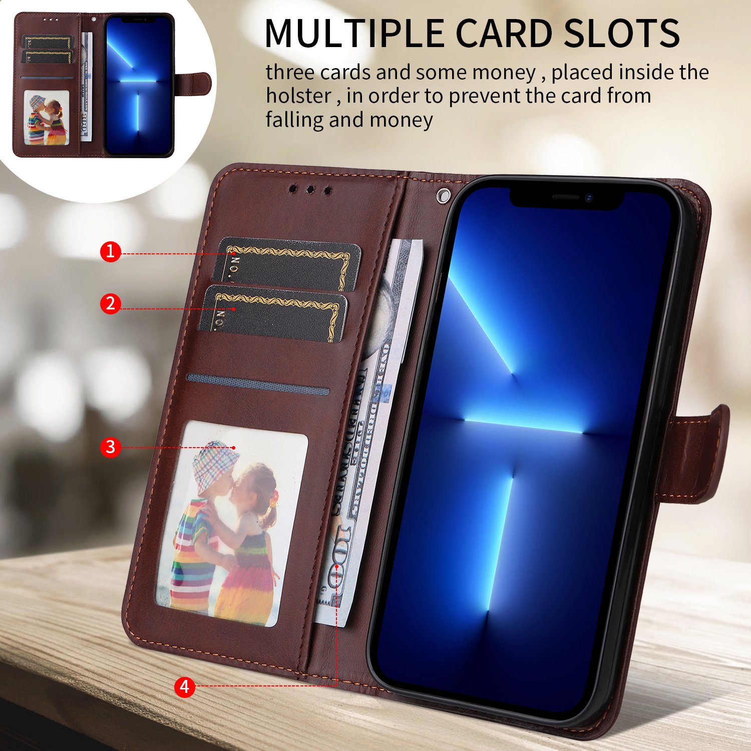 Preklopna wallet maskica za Xiaomi 15T Pro - smeđa - Slika 3